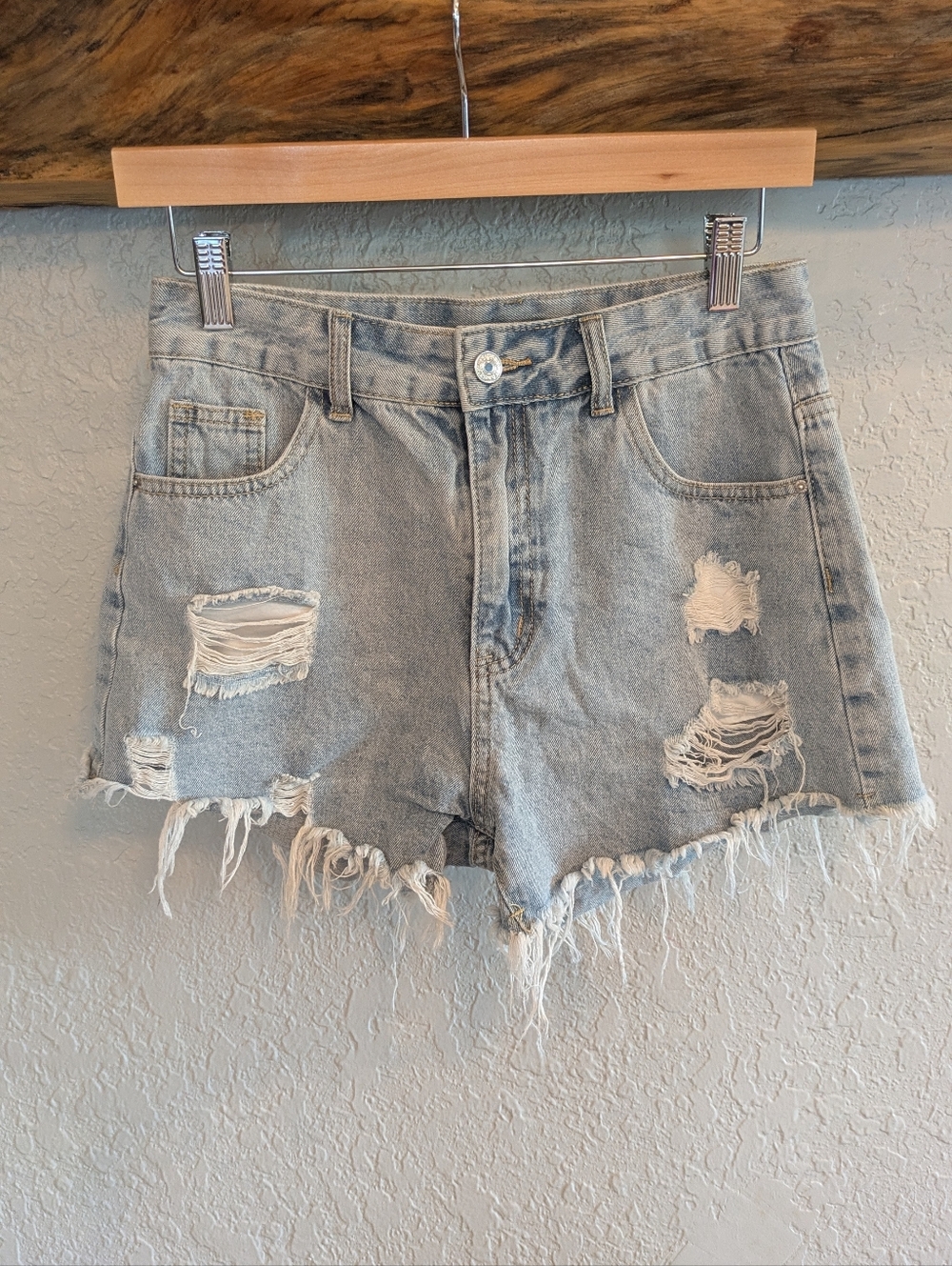Shein Distressed Light Wash Denim Shorts